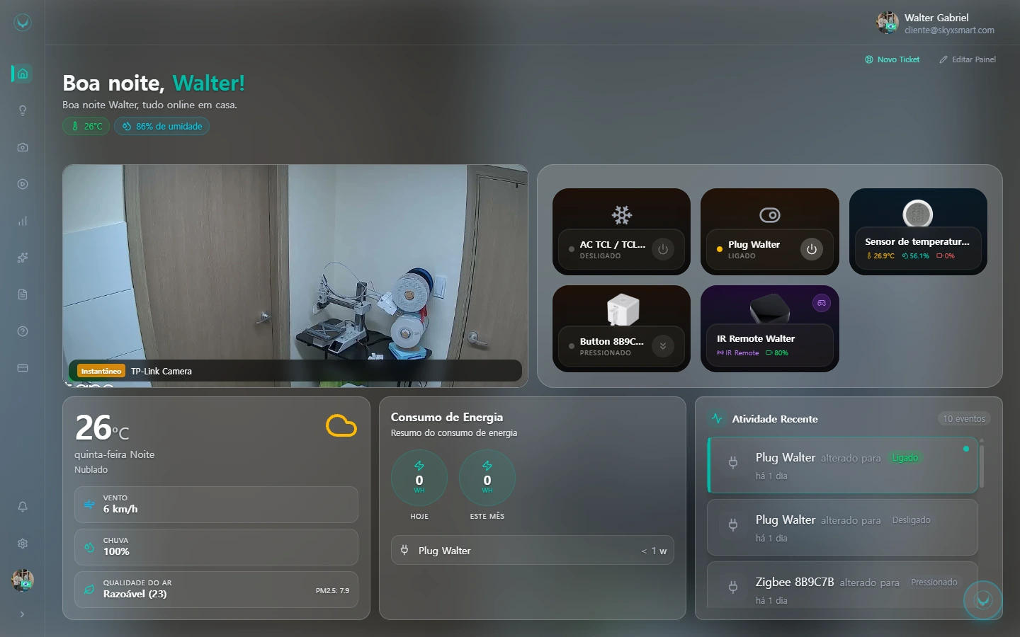The real SkyX dashboard, in a real home.